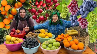 Grandma Rose Make a Mixed Salad With Honey From 10 Different Fruits! Rural Life Azerbaijan