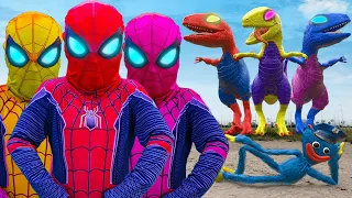 TEAM SPIDERMAN COLOR VS TEAM BAD GUYS Dinosaur SPIDER MAN, Joker | Scary Teacher 3D In Real life