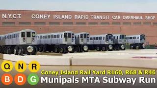 Munipals MTA R46/R68/R160 Coney Island Rail Yard Subway Run