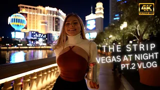 Las Vegas Strip at night Vlog [4K] part 2 of Thanksgiving, bellagio, harrahs, casino royale