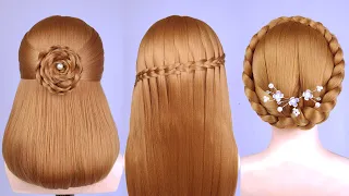 3 Easy And Unique Hairstyle For Wedding Or Prom | Simple Waterfall Braid Half Up Half Down Hairstyle