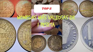 ALERTA COLECCIÓNISTAS. Top 5 monedas mas VALIOSAS de 1 PESETA de España.