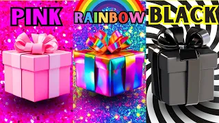 Choose your gift 🤩💝🤮 || 3 gift box challenge || Pink Rainbow Black #pickonekickone #giftboxchallenge