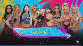 WWE 2K24 ladder tag 4v4 the winning team faces charrlotte flair in fatall 4 way at wrestlmania