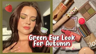Green Eye Look For Autumn | 🍵Strawberry Matcha Makeup Look🍓 | Julia Adams