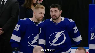 Nick Paul Mic'd Up During Team Photo Shoot