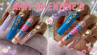 😈 ANTI VALENTINES NAILS 💔| VETTSY GEL LINERS | FU CANDY HEARTS + BLING CHARMS | Nail Collab