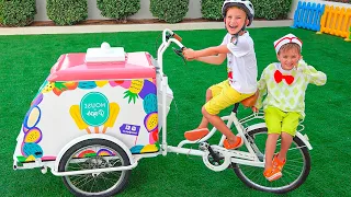 Niki pretend play selling ice cream and want new ice cream carts
