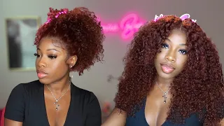 Reddish Brown Jerry Curly Lace Front Wig + Updo Style Tutorial | Sunber Hair