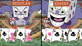 Cuphead - All Casino Bosses & King Dice Regular vs Expert - Difficulty Comparison - Peashooter Only