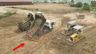 Amazing Episode! Powerful Bulldozer KOMATSU D31P and D21P Showing Skill Pushing Soil Refill Lake