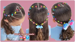 Penteado Fácil de Coração com Elásticos 💕| Easy Heart with Rubber Bands | Haistyles for Little Girls