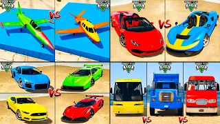 Lamborghini Huracan vs Garbage Truck vs Ford Mustang GT vs Vestra Jet Plane - GTA 5 Mods Comparison