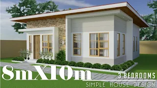 8mx10m (80sq.m) Simple House Design with 3 Bedrooms