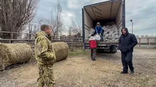 Олег Зубков в Мариуполе! Ребята быстро разгружают первую машину с кормами, а мы знакомимся с парком!