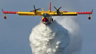 SEVEN Canadair CL-415 water bombers Firefighting in l'Aquila (Italy) - Italian Vigili del Fuoco