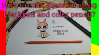 How to color Blossom using blackpen and color pencil?