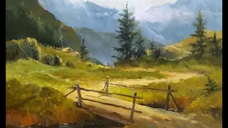 A Mountain Landscape. Oil Painting Time-Lapse