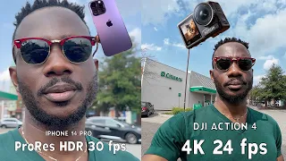 Iphone 14 Pro vs Dji Action 4 side by side video quality comparison.