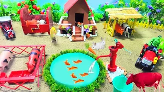 DIY mini Farm Diorama with house for Cow,Pig | Mini Hand Pump Supply Water Pool for animal #3