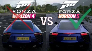 Forza Horizon 5 vs 4 gameplay and engine sounds comparison Lexus LFA