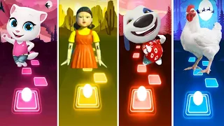 Talking Angela VS Squid Games VS Talking Tom Gold Run VS chicken song VS Tiles Hop EDM Rush