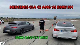 MERCEDES CLA 45 AMG vs BMW M4 S55B30A 317KW drag race 1/4 mile 🚦🚗 - 4K UHD