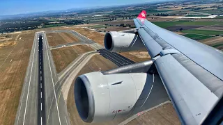 ENGINE NOISE | Edelweiss Airbus A340-300 Takeoff from Rome FCO Airport | Wing & Engine View [4K]