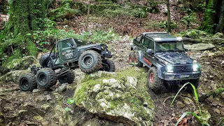 RC 6x6 Rock crawling - Axial & TRX on a heavy Trail