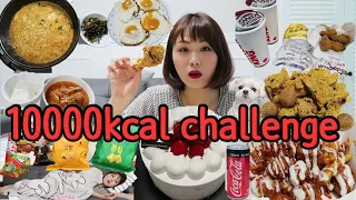 10000칼로리 챌린지 먹방 브이로그(이렇게 먹고 0.3kg 쪘으면 선방, 버거킹, 투썸 딸기생크림 케이크, 뿌링클, 슈프림 치킨, 스낵면, 집밥먹방)