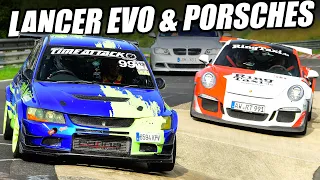 TIME ATTACK Lancer EVO 8 & Porsches 😏 // Nürburgring!