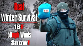 How to Survive 20 Hours with Minimal Gear - 18F - 50mph Winds and Snow in an Emergency Shelter