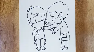 Covid Vaccination drawing | Doctor giving vaccine to a Boy Drawing | Sketches