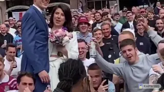 West Ham Fans Photobomb Wedding Photo in Frankfurt