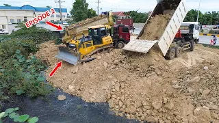 EP 2| Fantastic Action Bulldozer SHANTUI Showing Skill Pushing Soil Stone into Water Refill land