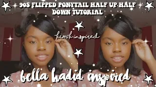 90s FLIPPED PONYTAIL HALF UP HALF DOWN TUTORIAL | BELLA HADID/KIM K INSPIRED  | Iyannah Pierre