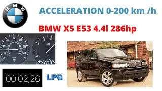 BMW X5 E53 4.4l 286hp Acceleration 0-100 & 0-200 km/h running on LPG. Exhaust sound