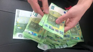 Stack of Crispy EURO banknotes in my BMW F10 528i - ASMR - This is What €€€ 6000 in Cash Looks Like