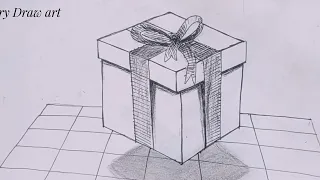 How to draw a floating gift box 3D trick art on line paper | Scratchboard Art