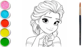 Beautiful Disney Princess Elsa Draw, Painting & Coloring For Kids And Toddlers | Let's Draw Elsa