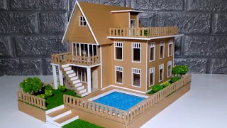 DIY - CARA MEMBUAT MINIATUR RUMAH DARI KARDUS #39 DESAIN RUMAH DENGAN KOLAM RENANG DAN TAMAN