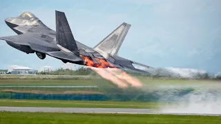 Skilled US F-22 Pilot Turn On Afterburner Just Before Vertical Take Off
