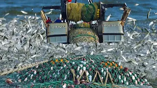 Wow! Commercial Net Fishing By Trawl. Net Fishing Hundreds of Tons of Fish Are Caught on the Boat!