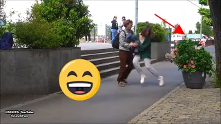 Crazy reactions. Bushman scare prank in France. @ZoiPana