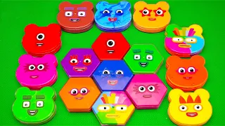 Finding Numberblocks with CLAY inside Hexagon, Bear Shapes SLIME Coloring! Satisfying ASMR Videos