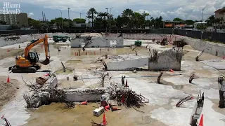 An aerial view of the Champlain Towers South site a year after the Surfside collapse