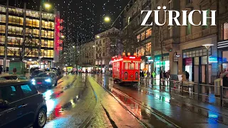 Walking in The Rain in Zürich Switzerland | Evening Walk 4K 60fps