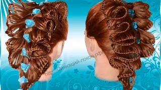 Прическа на длинные волосы.  Плетение Скат. Кружевное плетение. Braids. Kapralova Olga