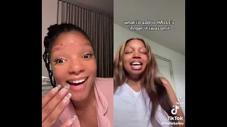 Halle Bailey reacting to covers of her song, ANGEL on tiktok