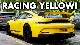 STUNNING RACING YELLOW PORSCHE GT3 IN LONDON!